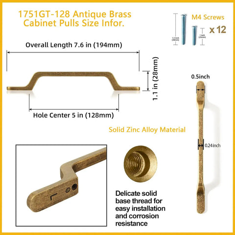 Vintage Brass Cabinet Pulls 6 Pack 5.04 Inch Center To Center Drawer Handles Zinc Alloy Kitchen Hardware Built To Last With Classic Retro Vibe For Cabinets And Drawers