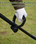Close-up of Heavy Duty Metal Horse Manure Fork With Long Steel Handle, showing auxiliary grip for easy use in farm work.