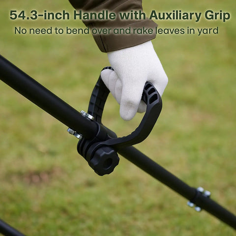 Close-up of Heavy Duty Metal Horse Manure Fork With Long Steel Handle, showing auxiliary grip for easy use in farm work.
