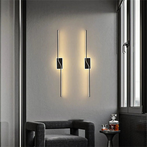 JGSYD Dimmable Led Wall Light with Remote Control Long Strip Modern Simple Aluminum Indoor Wall Sconce, Black-80Cm in stylish living space.