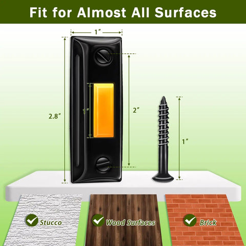 Sturdy LED Lighted Wired Doorbell Push Button With Heavy Duty Wall Mount Night Visibility Durable Metal Housing Easy Replacement For Home And Garage Door Opener Systems, 2-inch metal button on surfaces