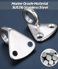 Top Shelf Heavy Hitter Stainless Steel Pad Eye Hooks Marine Grade Wall Mount Coat Hanger with two triangular screw holes.