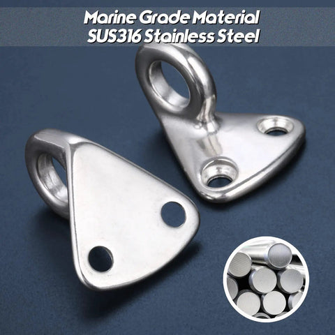 Top Shelf Heavy Hitter Stainless Steel Pad Eye Hooks Marine Grade Wall Mount Coat Hanger with two triangular screw holes.