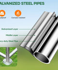 Diagram showing galvanized steel pipes for Heavy Duty Metal Chicken Coop With Lockable Door And Waterproof UV Cover, 20x10x6.5 Feet Yard Run