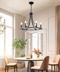 Wagon Wheel Round Chandelier Six Light Black Farmhouse Rustic Pendant Ceiling Light for Dining Room with modern decor