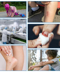 Collage showing various wounds needing 100 Pcs Blue Bandages 3 By 1 Inch Metal Detectable Waterproof PE Adhesive Bandages For Food Handling And Kitchen Use High Visibility Latex Free Non Stick Pad Bulk First Aid Wound Care Food Safety