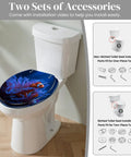 Laid Back Island Life Round Toilet Seat Cover with beach hut print on a white toilet, featuring installation accessories.
