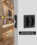 Matte Black Pocket Door Lock Set In Zinc Alloy, 2-3/8 Backset, shown installed with a screwdriver in a modern closet door