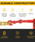 Beefed Up Ratchet Tie Down Kit 1/4 To 5/16 Inch Chain With 12ft Chains And Grappling Hook Two Set 5400 Lbs Working Load 19000 Lbs Break Strength Perfect For Securing Heavy Loads To Trucks And Flatbeds durability features