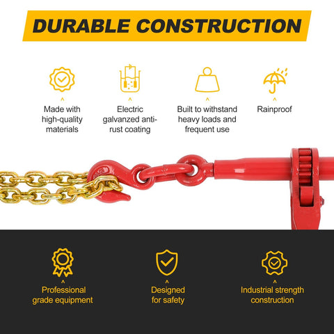 Beefed Up Ratchet Tie Down Kit 1/4 To 5/16 Inch Chain With 12ft Chains And Grappling Hook Two Set 5400 Lbs Working Load 19000 Lbs Break Strength Perfect For Securing Heavy Loads To Trucks And Flatbeds durability features