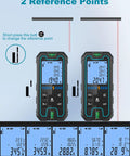 Laser Distance Meter With Dual Bubble Levels And 165 Feet Range Digital Distance Measurement shown with display screens