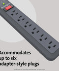 Guardian Six Outlet Power Strip With Fifteen Foot Surge Protector 540 Joules Black Indicator Light UL Listed Long Cord Close-up