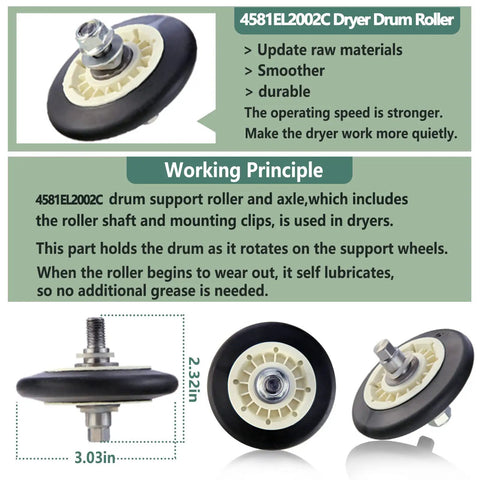 Upgraded Dryer Repair Kit For LG And Kenmore Dryers with 4 Dryer Drum Rollers featuring detailed close-up of 4581EL2002C roller.