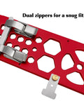 Dual zippers on Upgraded Track Saw Guide Rail Square for precise 90-degree cuts and stable alignment in woodworking.