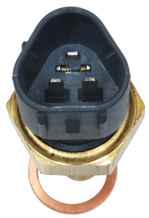 Direct Fit Engine Coolant Temperature Sensor Top Shelf Aftermarket Replacement with plug type connector and metal base.