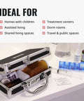 Open Locking Medicine Case With Combination Lock For Home, Travel And Shared Spaces, showing medications and daily pill box.