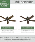 Two 52 Inch Bronze Indoor Ceiling Fan No Light With Pull Chain, 5 Blades in Brazilian Cherry and Harvest Mahogany finishes
