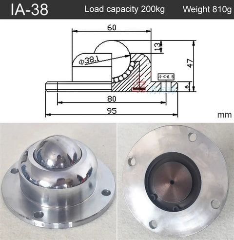 Heavy Duty Universal Caster Wheels With Precision Nylon Ball Bearings Round Flange Three Hole Mount showing dimensions and structure.