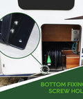 Bottom fixing screw hole for Heavy Duty RV Power Cord Reel for Fifty Amp Cables Holds Up To Fifty Feet of Six Three Plus One Eighth AWG Cable All Metal Winding Reel With Easy Grip Handle And Mounting Ready For Camper Or Trailer Storage.