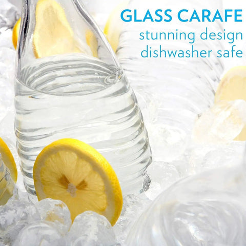 Glass Carbonating Carafe For Aqua Fizz Machines Eco Friendly 24 Oz Reusable Sparkling Water Bottle with lemon slices on ice
