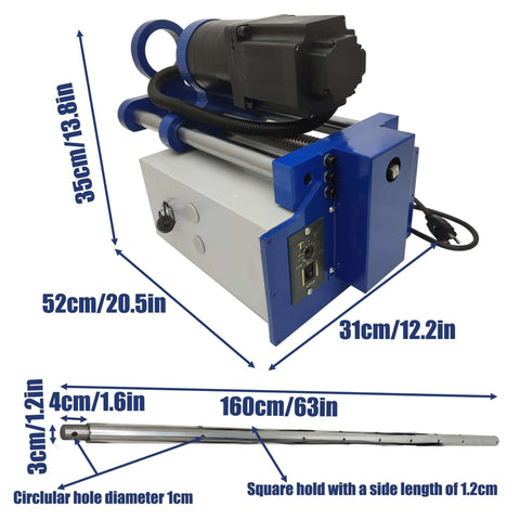 HQHAOTWU industrial line boring machine with 110V drive and 300 mm travel; long 160 cm boring bar for 45–160 mm holes.