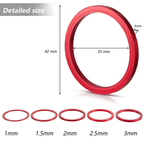 Aluminum Bike Cassette Spacers And Hub Washers Set For 7 To 11 Speed, 1mm To 3.0mm Thick, showing various sizes and red anodized finish