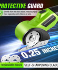 4V Cordless Electric Scissors With 2600mAh Battery, Rechargeable Box Cutter For Cardboard, Fabric, Plastic, Leather & Cloth showing protective guard and self-sharpening blade.