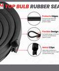 Image of Trunk Rubber Seal Weather Stripping 15 Feet Long showing large bulb lock, metal clips, and protective edges.