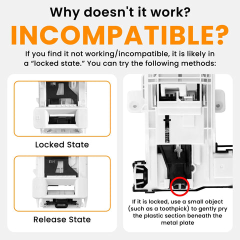 Stress Free Washer Lid Lock Switch Replacement For Whirlpool Kenmore Maytag And Amana Washers W11307244 demonstrating locked and release states.
