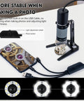 1080P USB Digital Microscope With Metal Stand 50X To 1000X Zoom Handheld Microscope Camera With 8 LED Lights Plug And Play Works With iPhone Android Windows Mac 4 In 1 USB Cable OTG Ready on metal stand