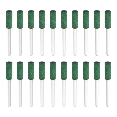 20 Pcs Rubber Polishing Bits Set For Rotary Tools, 6mm Mounted Cylindrical Head With 3mm Shank, 120 Grit, Green