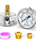 Stainless Steel Dry Pressure Gauge Heavy Duty 0 To 300 Psi One Quarter Inch NPT Center Back Mount 2 Inch Dial with fittings kit