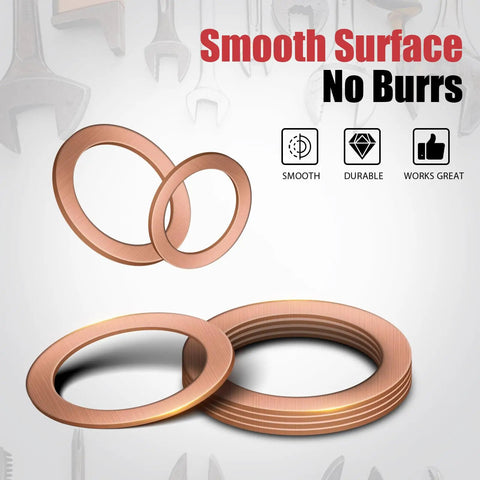 Must Have Pro Grade Copper Washer Set 360 Pcs With 10 Metric Sizes M5 M6 M8 M10 M12 M14 Flat Sealing Washers highlighted with smooth finish.