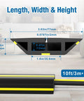 Diagram of Heavy Duty PVC Cord Cover Protector 10 ft Floor Cable Duct dimensions, highlighting length, width, and height.