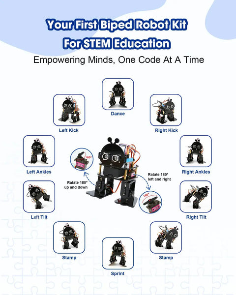 Kid Friendly Bionic Biped Robot Kit For STEM Toys And Science Fun Hands On Programmable Coding Crafts Set With Arduino ESP32, dance pose