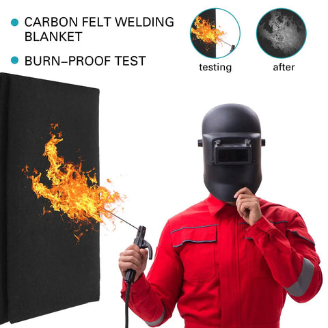 Demonstration of 4 Pack 36 By 36 Inch Welding Blanket Heavy Duty Flame Retardant Carbon Felt Pad resisting fire during burn-proof test.