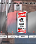 2 Pack No Trespassing Signs For Private Property With Round The Clock Video Surveillance Reflective Aluminum UV Protected Waterproof Security Camera Signs For Home Yard Fence Driveway 10 By 7 Inches, 40 mil aluminum