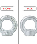 Front and back view of Heavy Duty Lifting Eye Nuts 3/8-16 UNC Thread, Drop Forged Galvanized C15 Steel, Ring Shape Lifting Eye Nut for Hoists and Rigging, Corrosion Resistant Fastener for Marine and Workshop Use, 4 Pack Zadery