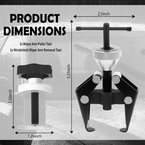 Pro Grade Windshield Wiper Arm Removal Tool Kit showing dimensions and detailed view