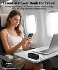 27000mAh 120W Fast Charging Power Bank With 3 Ports And Smart Display, charging phone and laptop on airplane tray table