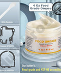 4 Oz Food Grade Grease For Stand Mixers Universal Kitchen Mixer Lubricant With Gasket And Spatula, jar and components shown