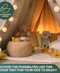 Indoor scene with toys and lights featuring Heavy Duty Cotton Canvas Drop Cloth Tarp for Painting and Home Projects Washable and Reusable Floor Cover Dust Sheet for Furniture Curtains Tablecloths Backdrops Black 6x10 Feet.