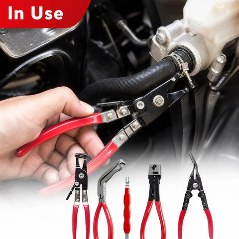 Hot Deals On This 5-In-1 Hose Clamp Pliers Kit, The Ultimate Auto Repair Tool For Tightening And Removing Clamps With Ease. Durable Metal Build Ensures Long Life While You Tackle Any Vehicle Maintenance Job Or DIY Fixin Like A Pro Mechanic In No Time At. in use on car hose clamp