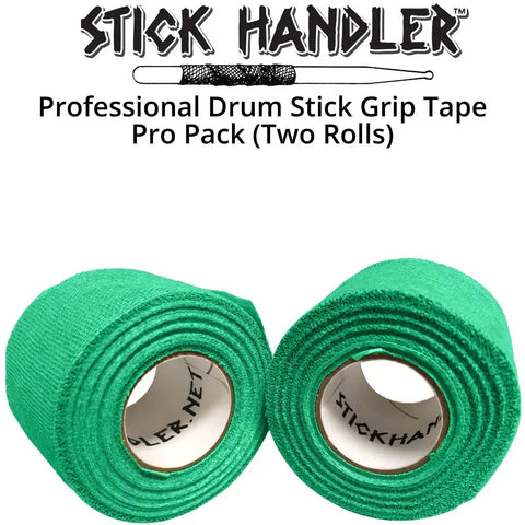 Slick Drum Stick Grip Tape Non Slip Wrap Dark Green Two Pack Soft Cotton Gauze Percussion Accessory close up view.