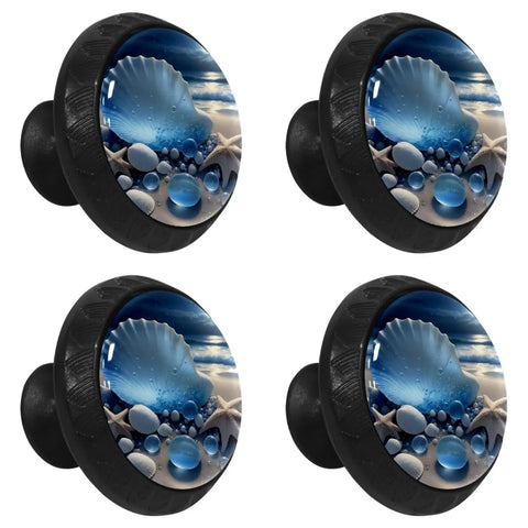 Killer Beach Starfish Crystal Glass Cabinet Knobs With Heavy Duty Stainless Pulls Super Durable Drawer Hardware For Kitchen Cabinets Dressers And Cupboards Four Pack Fresh Upgrade shown in a set of four with seashell design.