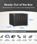 Heavy Duty Nine Bay NAS Server With Blazing Fast AMD Ryzen Quad Core And 32GB RAM dimensions 8.82 x 8.84 x 6.95 inches with setup accessories