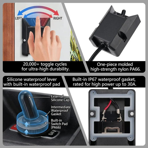 Heavy Duty 12V 30A Waterproof Toggle Switch With Latching On Off IP67 for marine boat RV car motorcycle and off road use