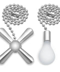 Glow In The Dark Ceiling Fan Pull Chain Extension Kit Featuring Slick Fluorescent Link Plus Hassle Free Swap For Quiet Sleek Home Fixes Every Single Day with silver ball chains and fan/light attachments.