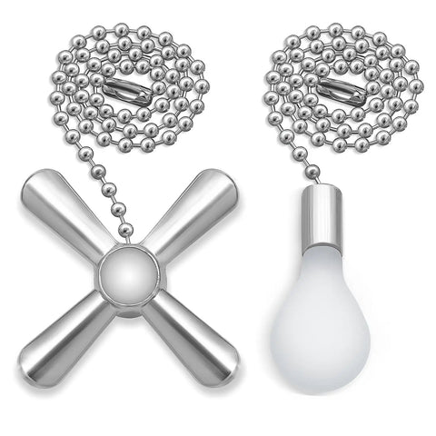 Glow In The Dark Ceiling Fan Pull Chain Extension Kit Featuring Slick Fluorescent Link Plus Hassle Free Swap For Quiet Sleek Home Fixes Every Single Day with silver ball chains and fan/light attachments.
