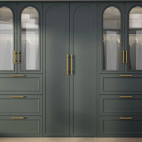 Green cabinet with Gold Cabinet Pulls 3 Inch 15 Pack Brushed Brass Drawer Handles Set For Kitchen Cabinets Bathroom Cupboards And Dresser Hardware Stainless Steel Construction With Easy Screwdriver Installation